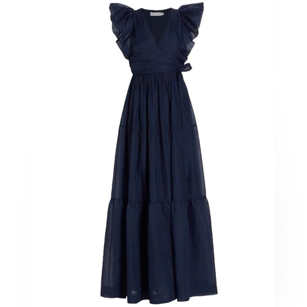 Jonathan Simkhai Midnight Tiered Maxi Dress Nwt Dramatic Flutter Sleeves